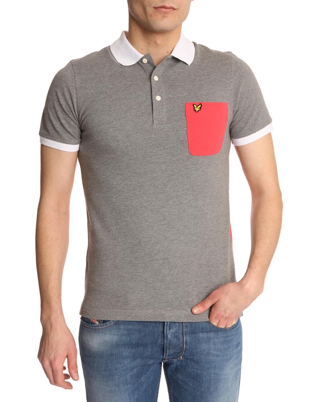 Foto Polo piqué bolsillo y espalda contrastada gris