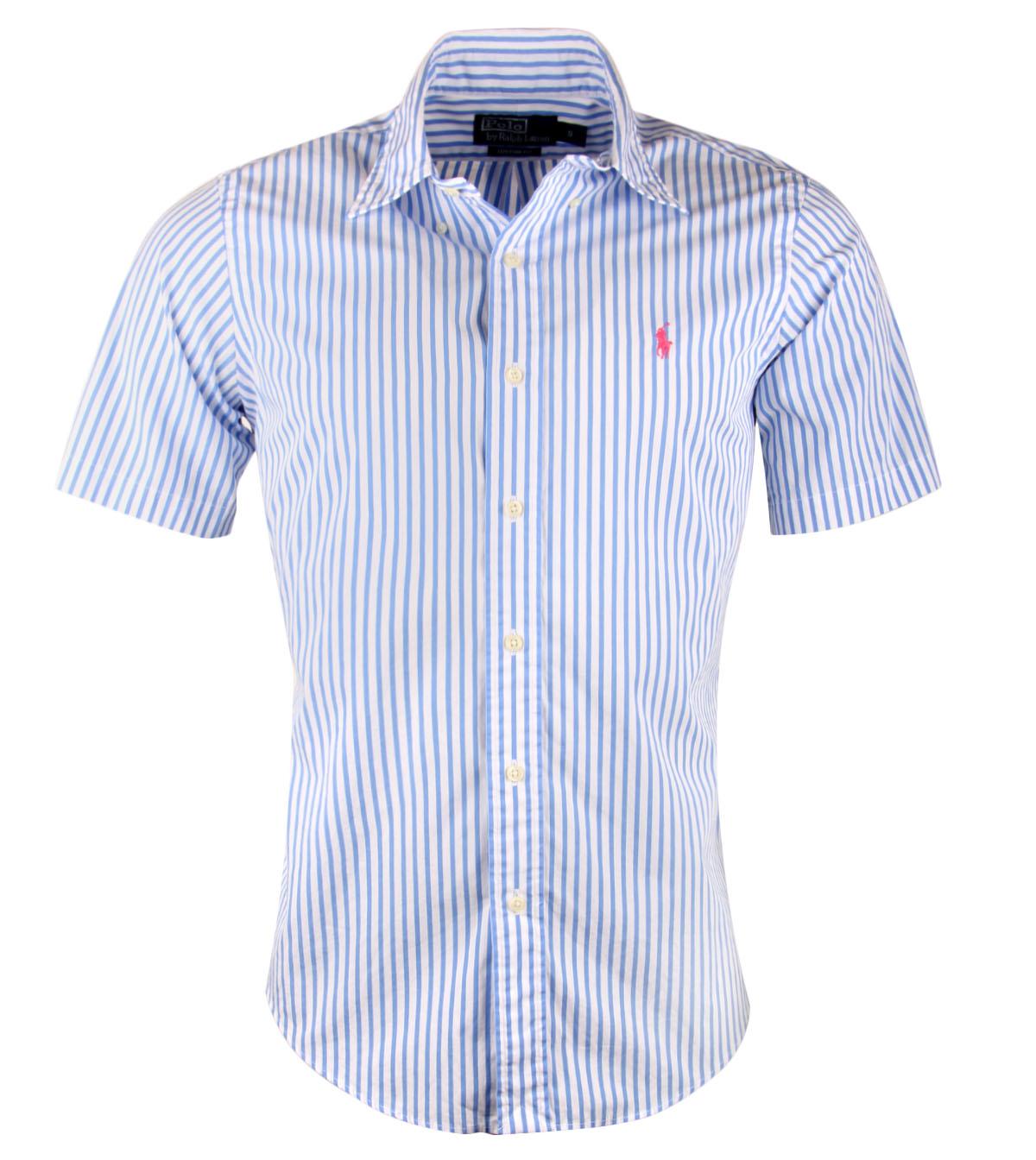 Foto Polo Ralph Lauren White/Blue Striped Short Sleeve Shirt-XL