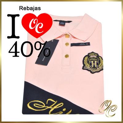 Foto Polo Tommy Hilfiger Mujer M/c Rosa Diagonal Azul Marino  Talla L