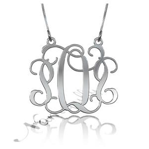 Foto POP - Collar con monograma de escritura en forma de remolino de plata esterlina