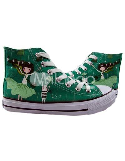 Foto Popular suela de goma lienzo verde plana tobillo pintada zapatos para mujer