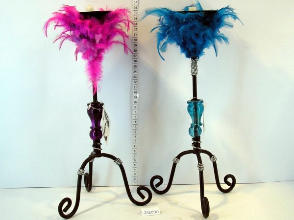 Foto Porta Velas Forja 34cm Con Plumas
