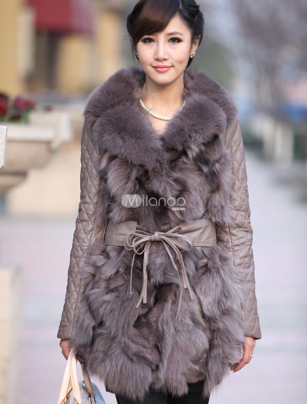 Foto Preciosa piel de zorro marrón de piel de oveja abrigo de piel para mujer