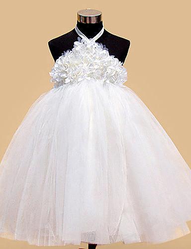 Foto precioso escote halter del vestido de bola de Tulle vestido niña de las flores