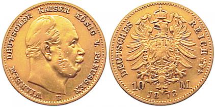 Foto Preußen 10 Mark Gold 1873 B