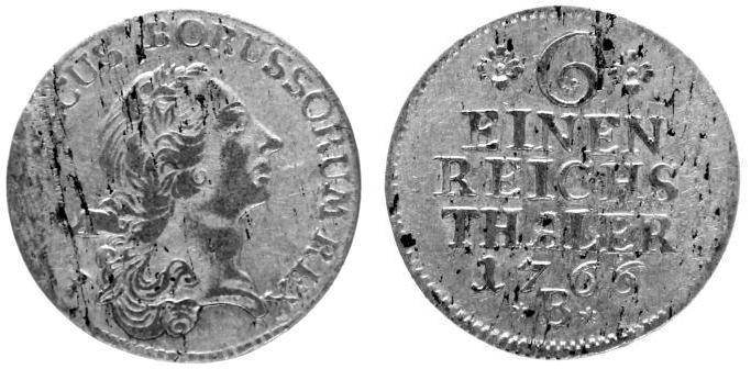 Foto Preußen 1/6 Taler 1766 B