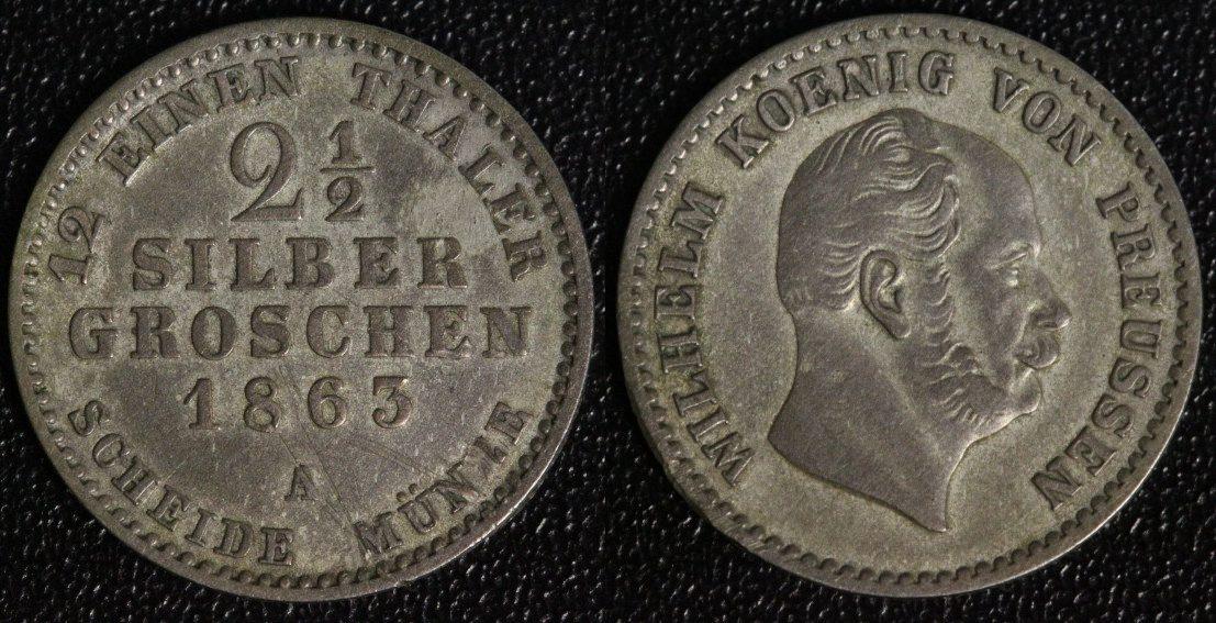Foto Preußen 2 1/2 Silbergroschen 1863 A