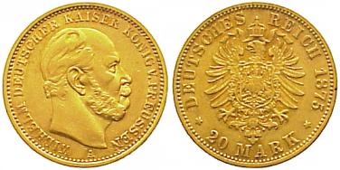 Foto Preußen 20 Mark Gold 1875 A