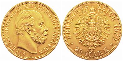 Foto Preußen 20 Mark Gold 1883 A