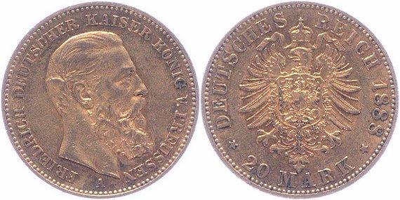 Foto Preußen 20 Mark Gold 1888 A