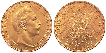Foto Preußen 20 Mark Gold 1904 A