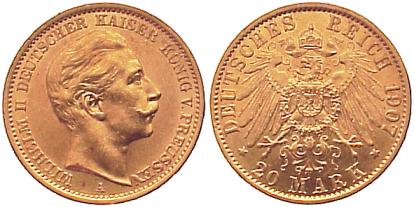 Foto Preußen 20 Mark Gold 1907 A