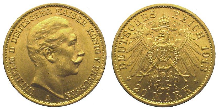 Foto Preußen 20 Mark Gold 1913 A