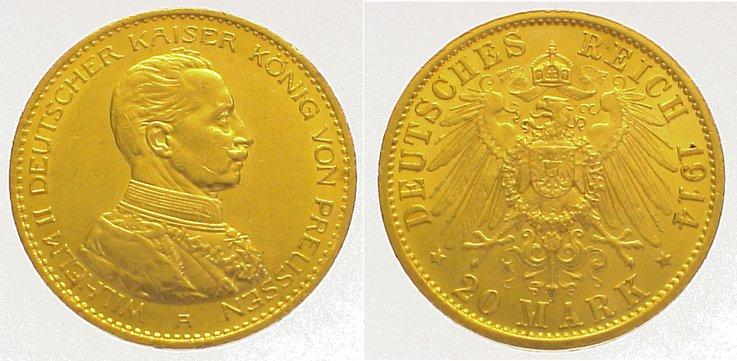 Foto Preußen 20 Mark Gold 1914 A