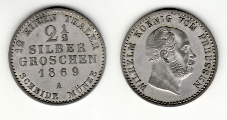 Foto Preussen 2 1/2 Silbergroschen 1869 A