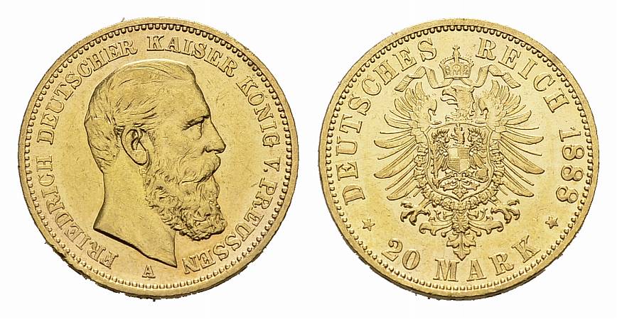 Foto Preussen, KÖNigreich 20 Mark Gold 1888