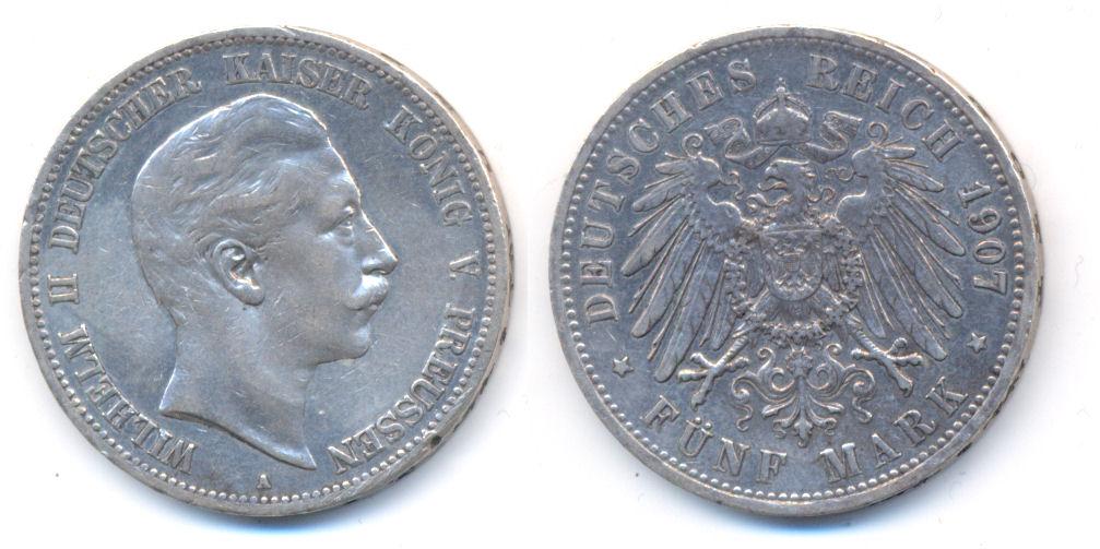 Foto Preussen Wilhelm Ii , 1888-1918 5 Mark 1907 A