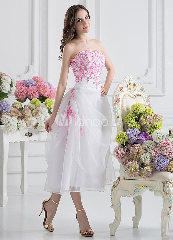 Foto Princesa silueta blanco satén bordado-vestido vestido de fiesta de moda