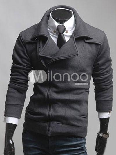 Foto Profundo gris descubierta mezcla de Collar algodón chaqueta de los hombres