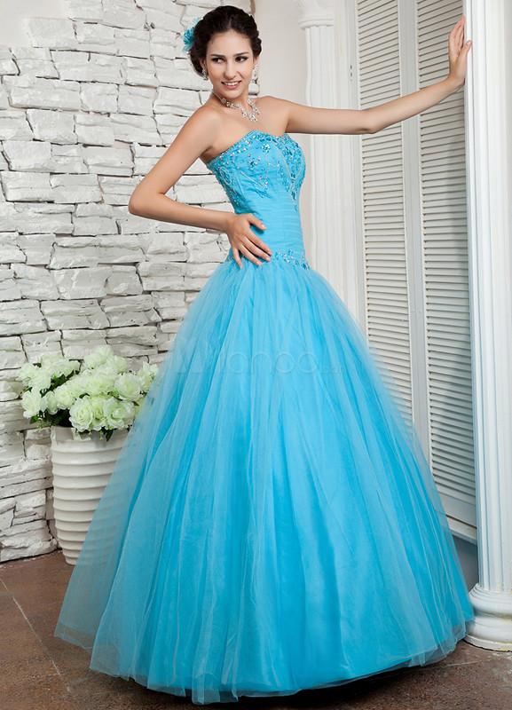 Foto Prom vestido Sweetheart rebordear malla Seersucker mujer de azul