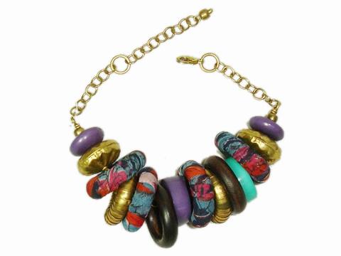 Foto Pulsera cadena cuentas tela/madera/resina