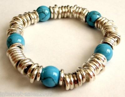 Foto Pulsera Con Turquesas Y Aros Plateados Turquoise & Silvered Bracelet Gh3