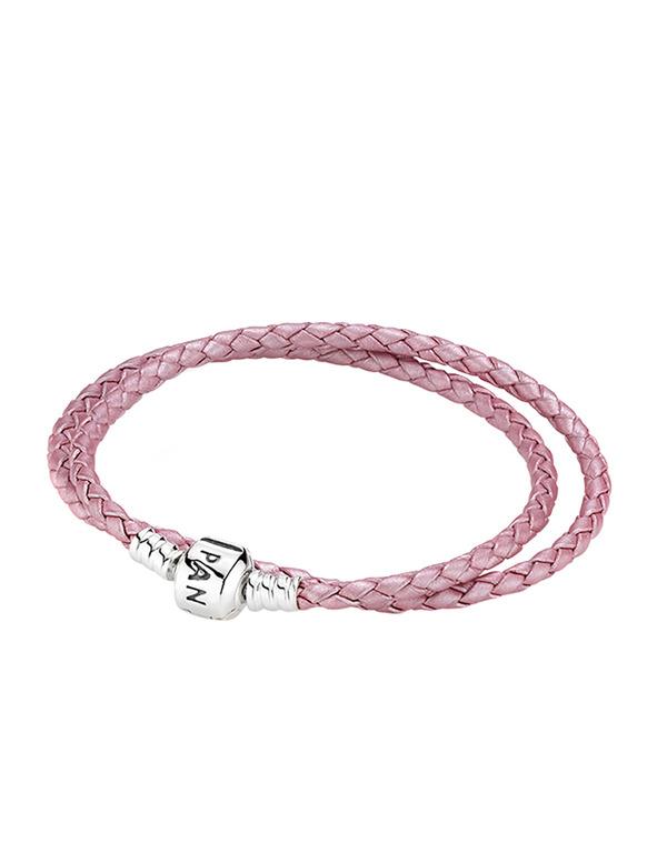 Foto Pulsera de cuero rosa doble Pandora