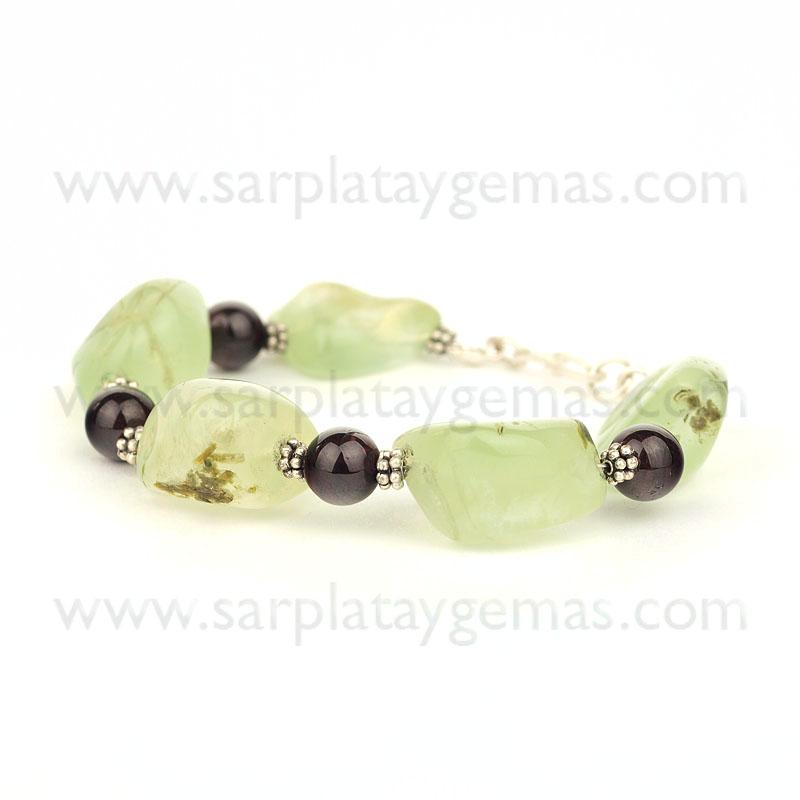 Foto Pulsera de prehnita, granate y plata