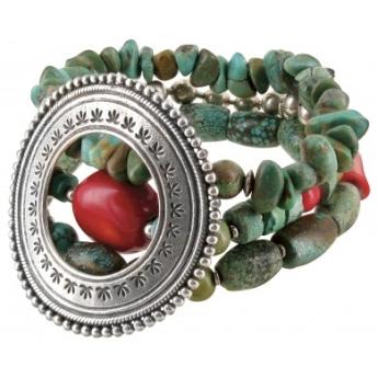 Foto Pulsera Pieza Plata Abalorios Turquesas Himalaya