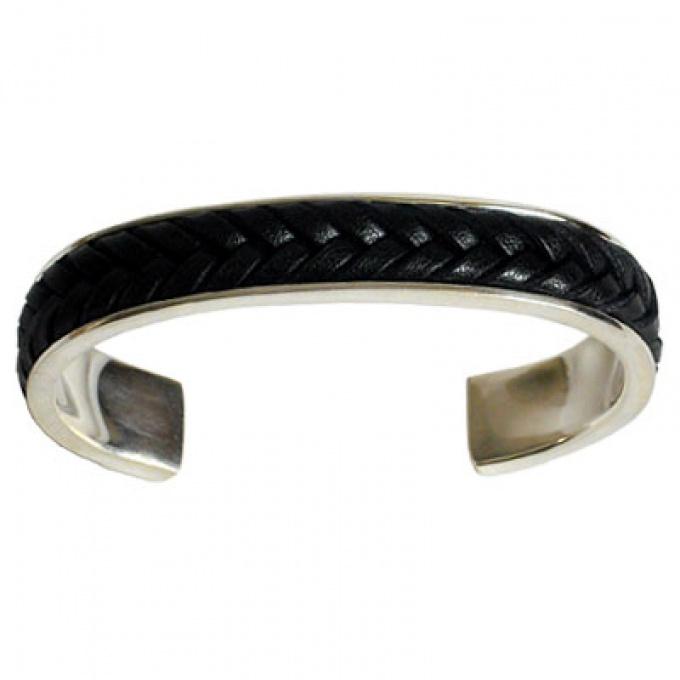 Foto pulsera rÍgida plata y cuero alegria creations
