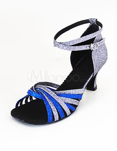 Foto Puntera abierta azul brillante metálico tobillo correa calidad personalizada latino zapatos