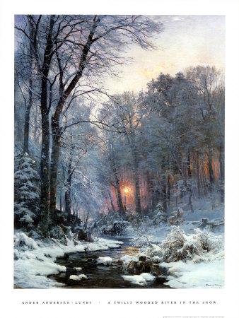 Foto Río boscoso en penumbras cubierto de nieve, Anders Andersen-Lundby - Laminas