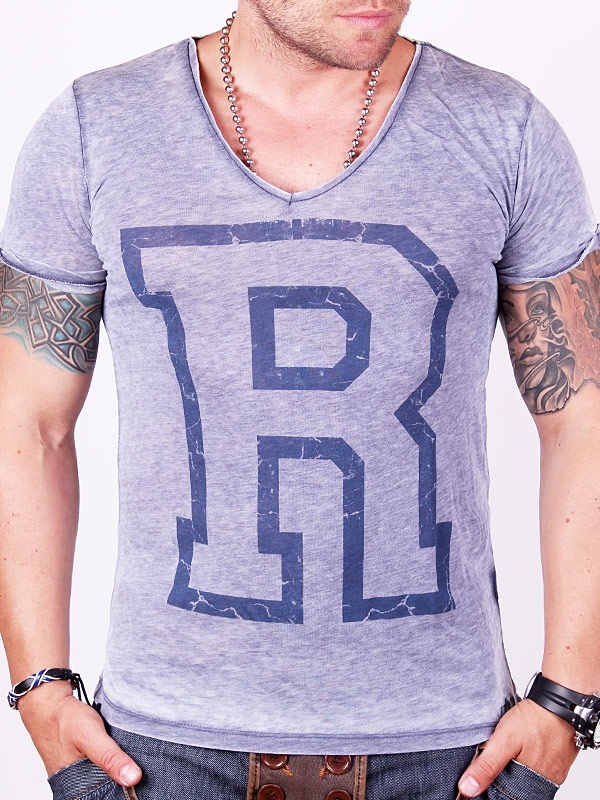 Foto R Escote en V Camiseta – Marrón - M