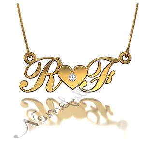 Foto 'Rachel ama a Finn' Collar de plata chapada en oro amarillo de 18k de dos iniciales inspirado en Glee con Diamantes