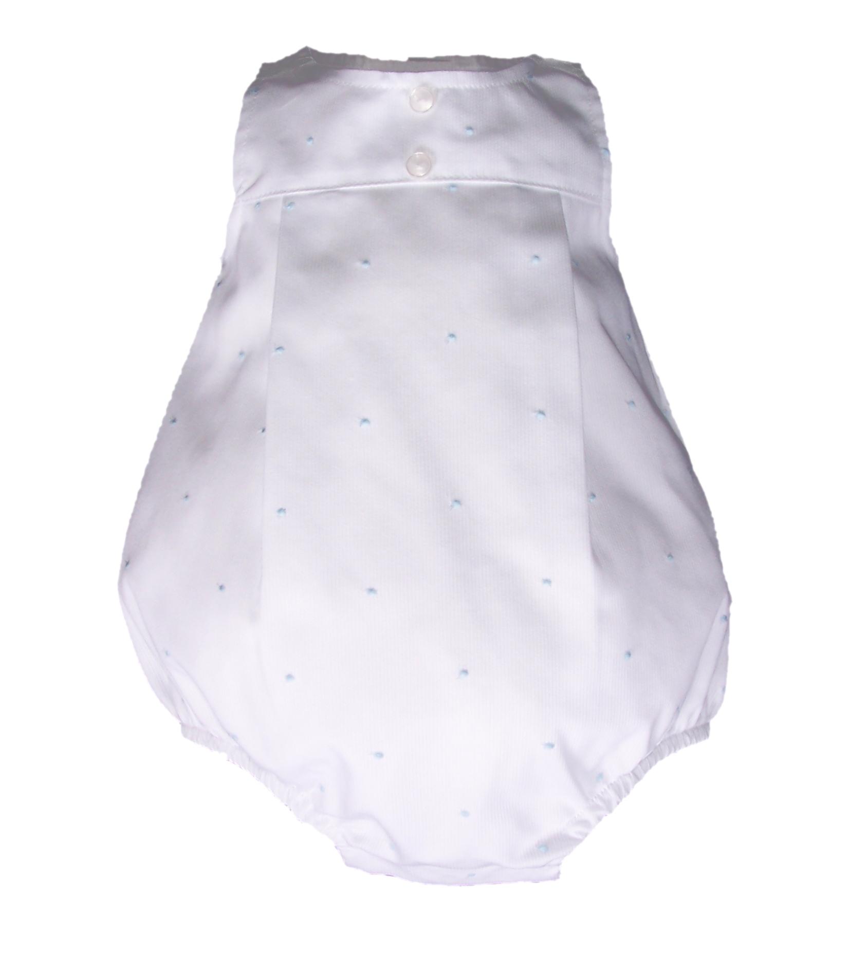 Foto Ranita blanca con topos bordados en azul celeste de Laranjinha-9 meses