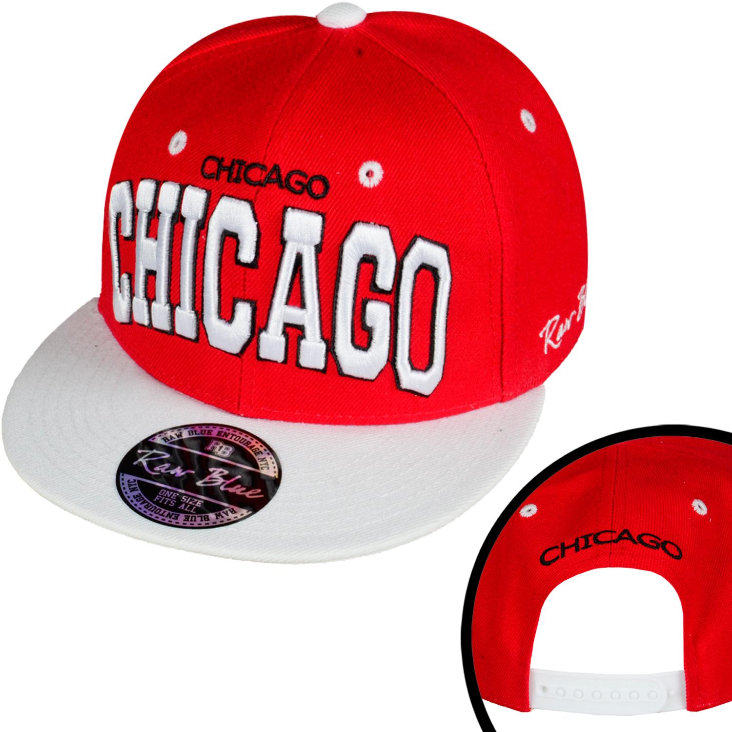 Foto Raw Blue Cityline Chicago Hombres Snapback Cap Rojo Blanco