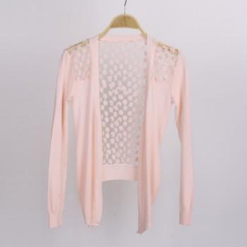 Foto rebeca sueter chaqueta punto manga larga encaje rosa verano