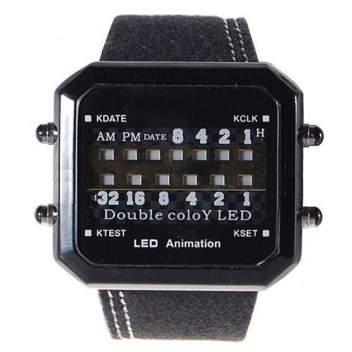 Foto Reloj binario, leds azul y rojo