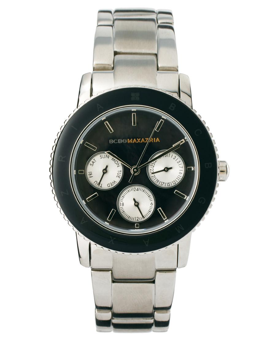 Foto Reloj de mujer metálico ancho con esfera negra multifunción de BC...