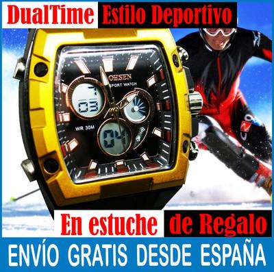 Foto Reloj Hombre Mujer Caballero Deportivo Sumergible Dual Time Estuche Nuevo 3525