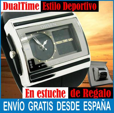 Foto Reloj Hombre Mujer Deportivo Sumergible Dual Time En Estuche Nuevo 3526