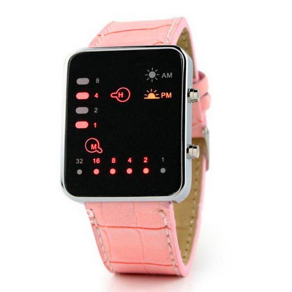 Foto Reloj LED Binario correa color Rosa