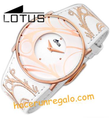 Foto Reloj Lotus Bañado En Oro Rosado Con Correa Blanca Para Mujer.  Lotus Watch Lady