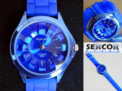 Foto reloj mujer azul electrico correa goma retro   marca: womage + regalo