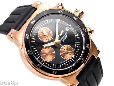 Foto Reloj Seiko Snd878p1 Cronografo Hardlex Acero Rose Gold Cuero Calendario 10 Atm