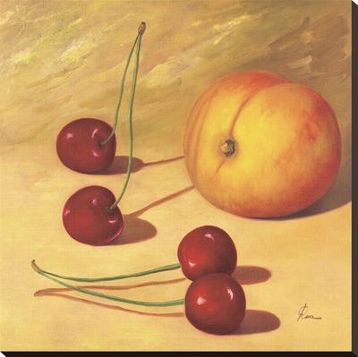 Foto Reproducción en lienzo de la lámina Cherries And A Peach de Roa, 76x76 in.