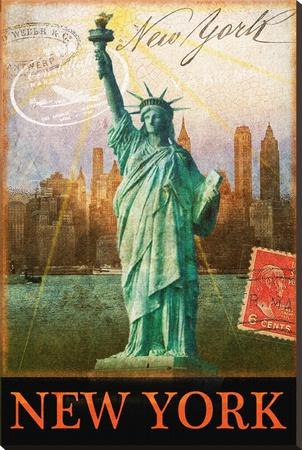 Foto Reproducción en lienzo de la lámina New York, Statue of Liberty, Manhattan de Chris Vest, 112x74 in.
