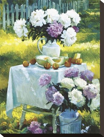 Foto Reproducción en lienzo de la lámina Peonies & Cantaloupe de Don Ricks, 41x30 in.