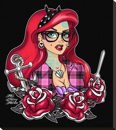 Foto Reproducción en lienzo de la lámina Tattooed Ariel de Miss Cherry Martini, 58x52 in.