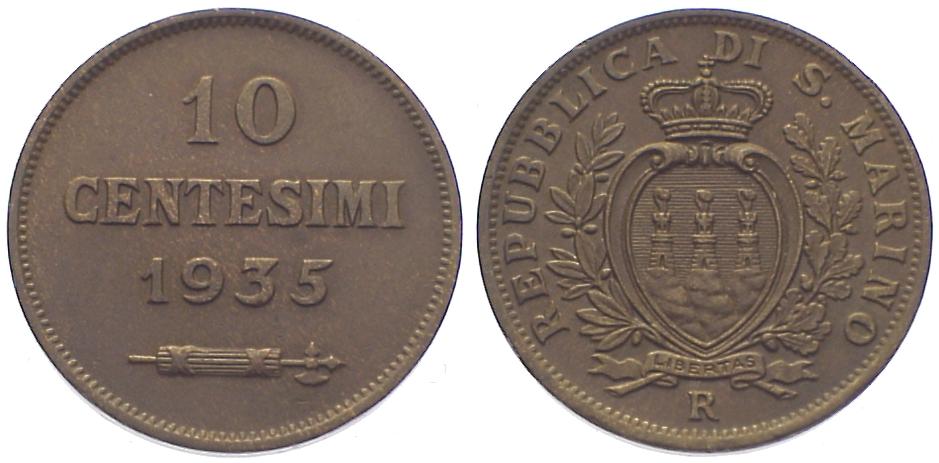 Foto Republik San Marino 10 Centesimi 1935 R